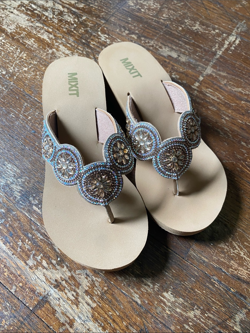 Mixit Beige Jeweled Thong Sandals Size 7